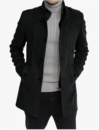 New Woolen Mens Coat Medium and Long Zipper Jacket Large Size Fake Two-piece Set Cardigan for Men