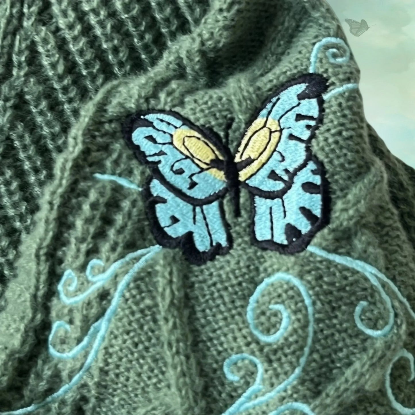 Butterfly Knitted Cardigan Women Dark Green Cardigans with Embroidery Winter Letter Patch Oversized Sweaters Tops Folklore Girl