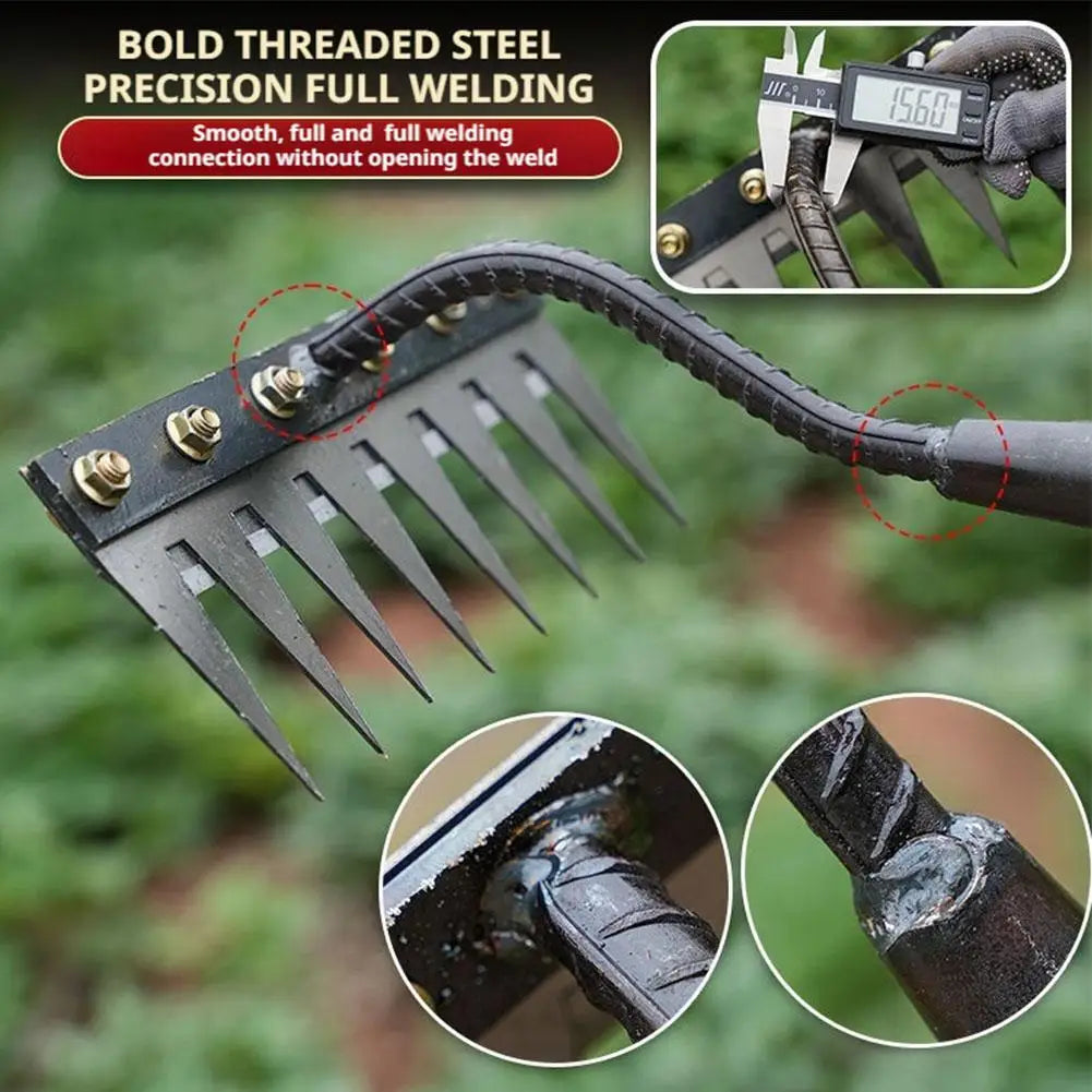 5/6/7/8 Teeth Agricultural Rake Soil Loosening Weeding Tool Manganese Steel Garden Weeding Rake Multi-use Agricultural Straw Hoe