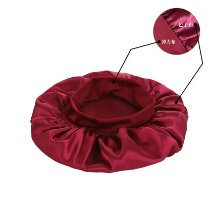 Women Night Sleep Hair Caps Silky Bonnet Satin Double Layer Adjust Head Cover Hat Shower Cap for Curly Hair Styling Accessories