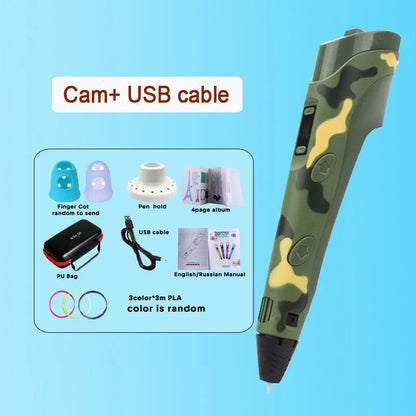 3D Printing Pen 9/50/100/200M PLA Filament LED Display With PU Case DIY Drawing Pens Stimulate Creativity Kids Toys 3D Pen