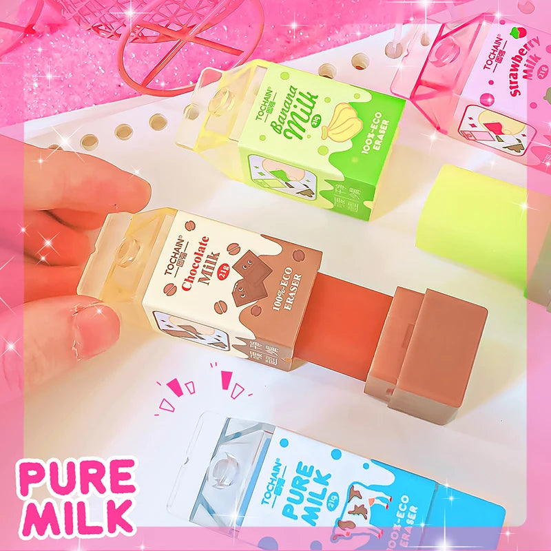 Kawaii stationery items School teacher gift Office Supplies classroom back to school Milk Carton Rubber Erasers cute things