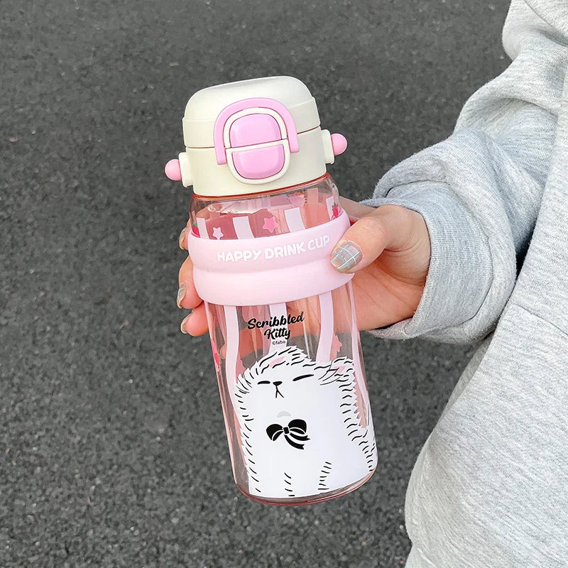 620ml Cute Water Bottle with Straw &Handle,Leakproof, Portable for Fitness & Outdoor Activities,Portable Sports Water Bottle for
