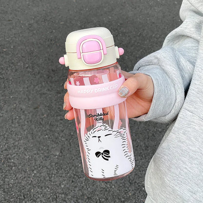 620ml Cute Water Bottle with Straw &Handle,Leakproof, Portable for Fitness & Outdoor Activities,Portable Sports Water Bottle for