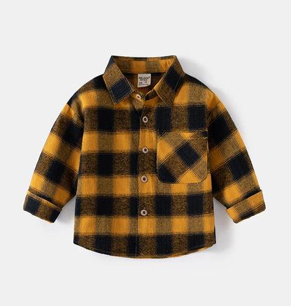 New Children's Clothes 2025 Kids Shirts With Collar Boys' Cotton Long Sleeved Baby Clothing Casual Top Plaid Blouse for Boy 2-7Y
