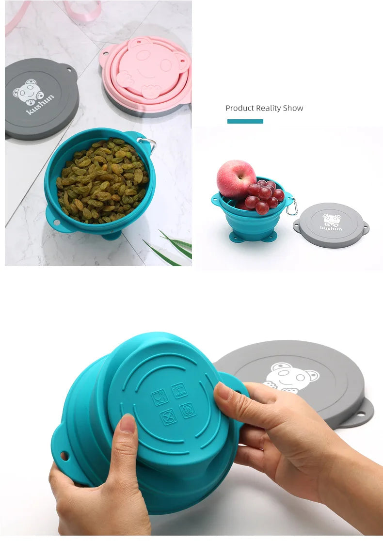 Travel Portable Silicone Folding Bowl Children's Travel Outdoor Tableware with Lid Foldable Noodle Bowl