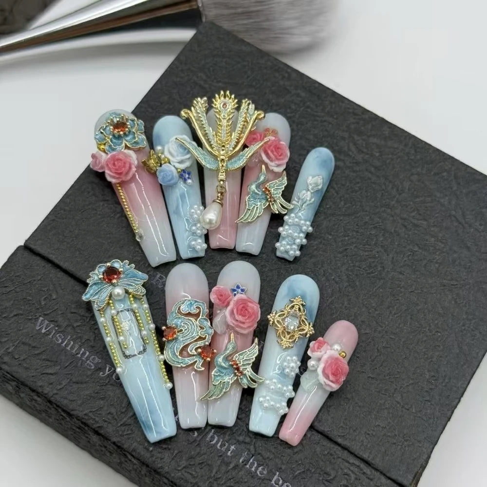 10Pcs High Quality Handmade Press on Nails Simple And Elegant  Royal A must For Trends Fashion Weapon Nail Stickers  Elegant