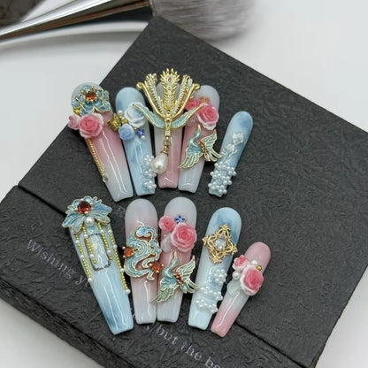 10Pcs High Quality Handmade Press on Nails Simple And Elegant  Royal A must For Trends Fashion Weapon Nail Stickers  Elegant