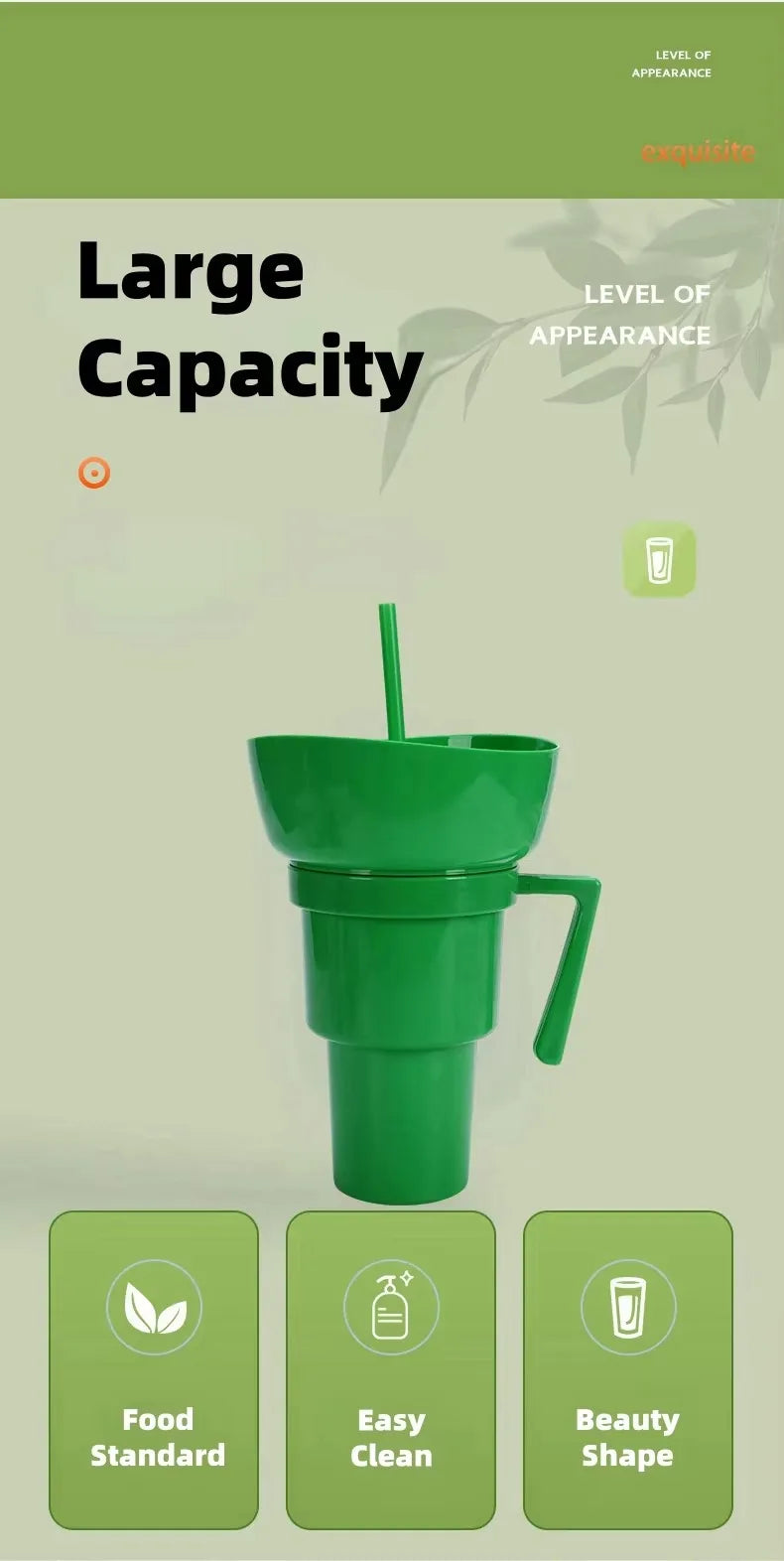 2-in-1 Silicone Beverage Cola Cup With Snack Tray Bowl Straw for Popcorn and Snacks at Cinemas Dropshipping Sourcing Wholesale