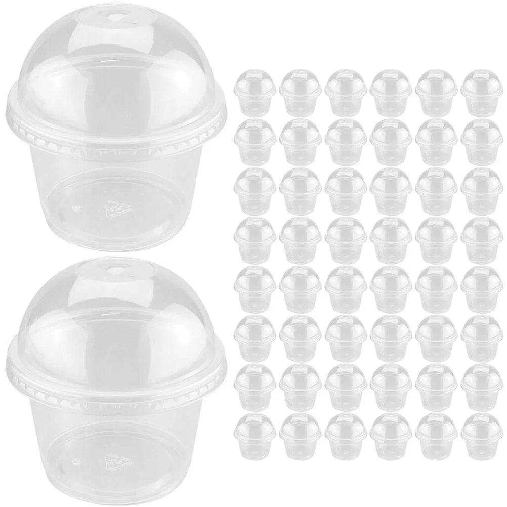 50pcs 250ml Disposable Salad Cup Dessert Cups with Lids Disposable Pudding Plastic Cups for Soup Sundaes Ice Cream