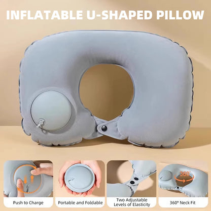 U-Shaped Inflatable Travel Pillow Portable Air Neck Support Cushion Comfortable Sleeping Press to inflate pillow neck pillow