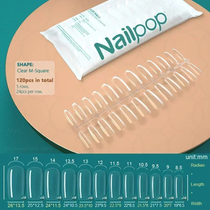 NAILPOP 120pcs Fake Nails Full Cover Press on Nails Coffin Soft Gel American Pose Capsule False Nail Tips for Extension System