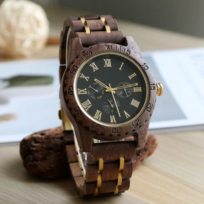 Men's Wooden Wrist Watches for Men Chronograph Fashion Wristwatches Business Blue Wood Mens Watches Clock reloj madera hombre