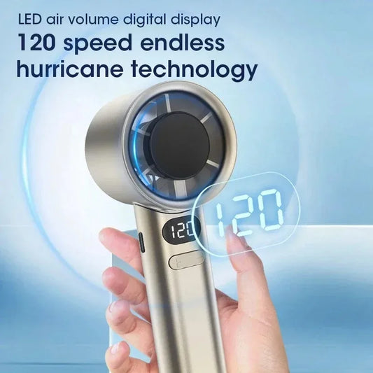 Mute Handheld Fan Mini Personal Highspeed Fan Portable Electric Fan USB Rechargeable 120 Gear Handheld Fan With Power Display