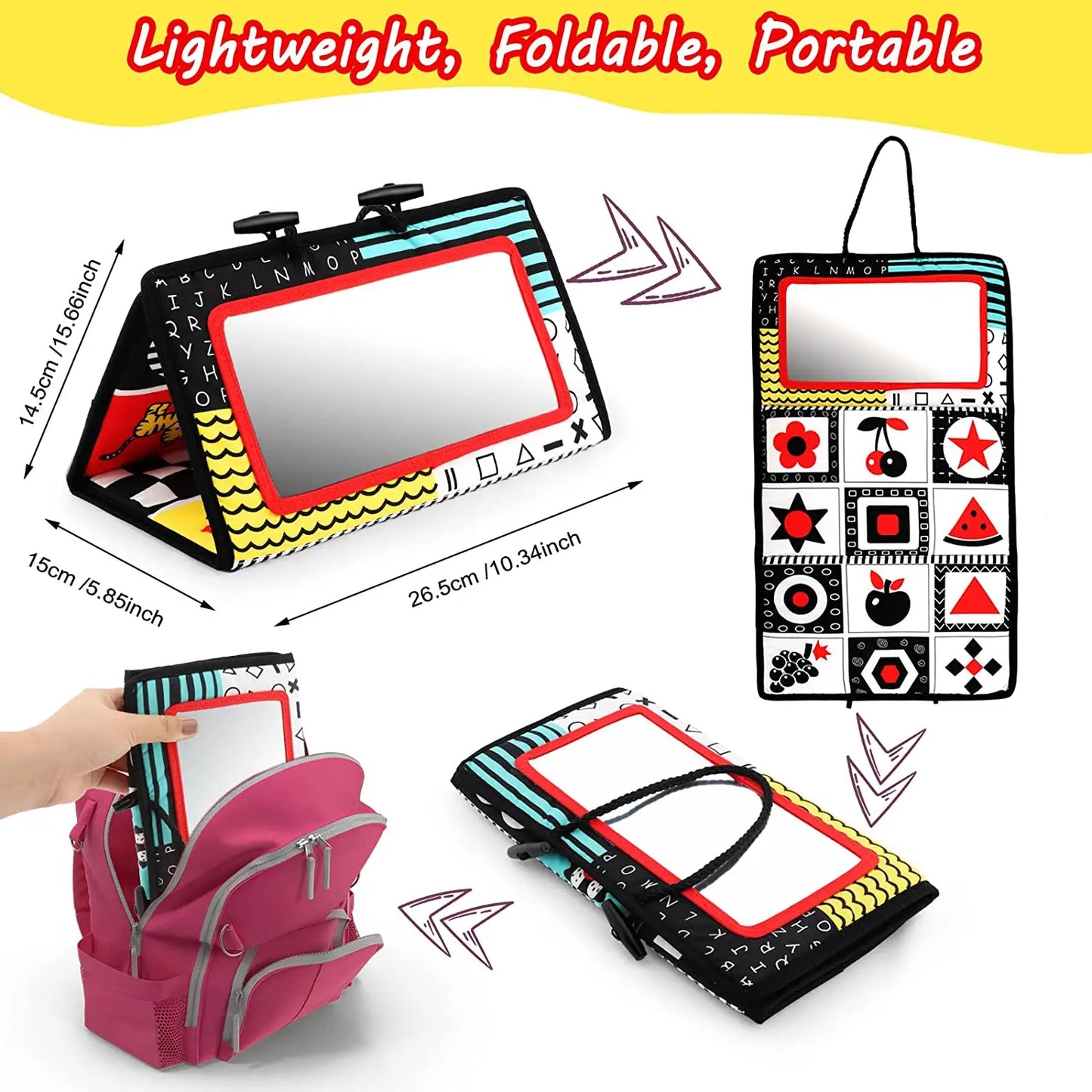 Black And White Baby Floor Mirror Tummy Time Sensory Baby Toys 6 12 months Toys For Babies Montessori Development Crawl Toys