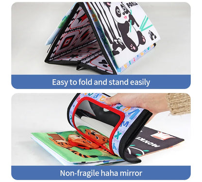 Funny Black and White Baby Cloth Book Early Educational Montessori Toy for Children Newborn Tummy Time Mirror Toys