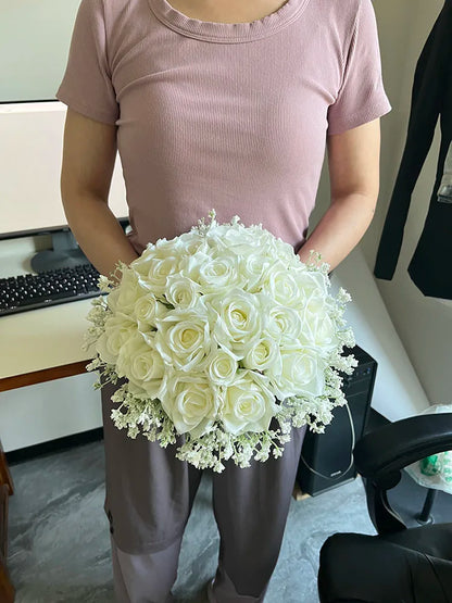 Bridal Bouquet Wedding Flowers Bridesmaids Silk Roses Fake Babys Breath Bride Wedding Accessories Table Centerpiece Decoration