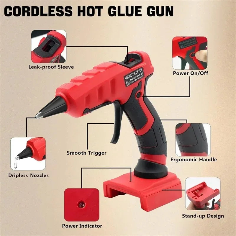 Cordless Hot Glue Gun for Milwaukee 18V Battery with 30pcs 7mm Sticks 30s Quick Preheat for Arts & Crafts & DIY (No Battery)