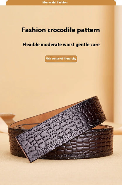 Leather material waistband. Single belt, crocodile pattern belt, casual waist belt, 3.5cm belt