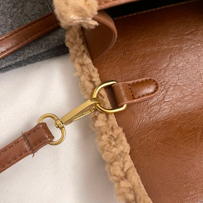 Fashion Small Totes Bag 2024 Trend PU Leather Shoulder Bags for Women Cute Short Handle Crossbody Phone Bag Luxury Fur Handbags