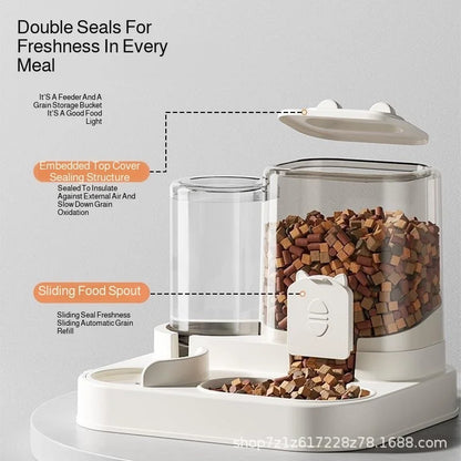 Automatic Dog Cat Feeder and Water Dispenser Gravity Food Feeder and Waterer Set with Pet Food Bowl Universal Pet Products