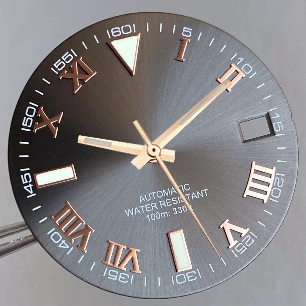 Grey Silver Sunburst 29mm Watch Dial fit NH35 NH35A NH36A Silver/Gold/Rose Gold/Green Roman Numerals Index Hand Set Watch Parts