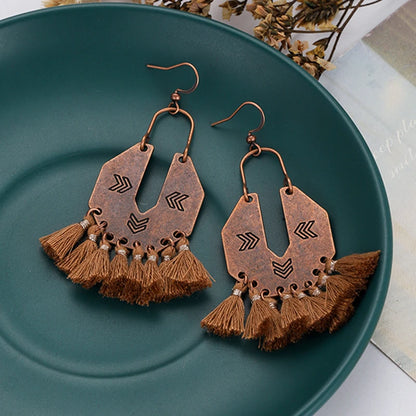 Bohemian Brown Geometric Fringe Earrings for Women Vintage Hollow Flower Beads Tassel Earrings Girls Party Jewelry Gifts