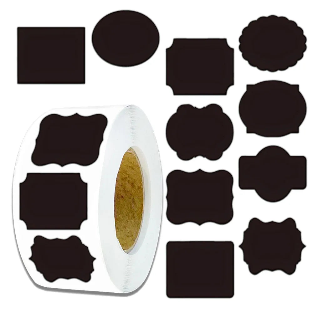 500PCS Creative Black Label Stickers Waterproof Irregular Phone Cases Book Storage Name Stickers