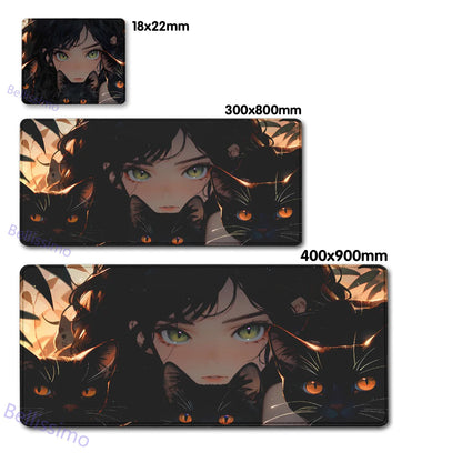 Black Cat and Girl Fast Keyboard pad lock-edge Extended teclado mousepad kawaii Purple Office desktop protection mouse pad XXL