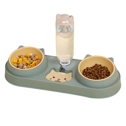 Pet Cat Bowl Automatic Feeder Dog Food Bowl With Water Fountain Double Bowl Drinking Raised Stand Dish Bowls For Cats