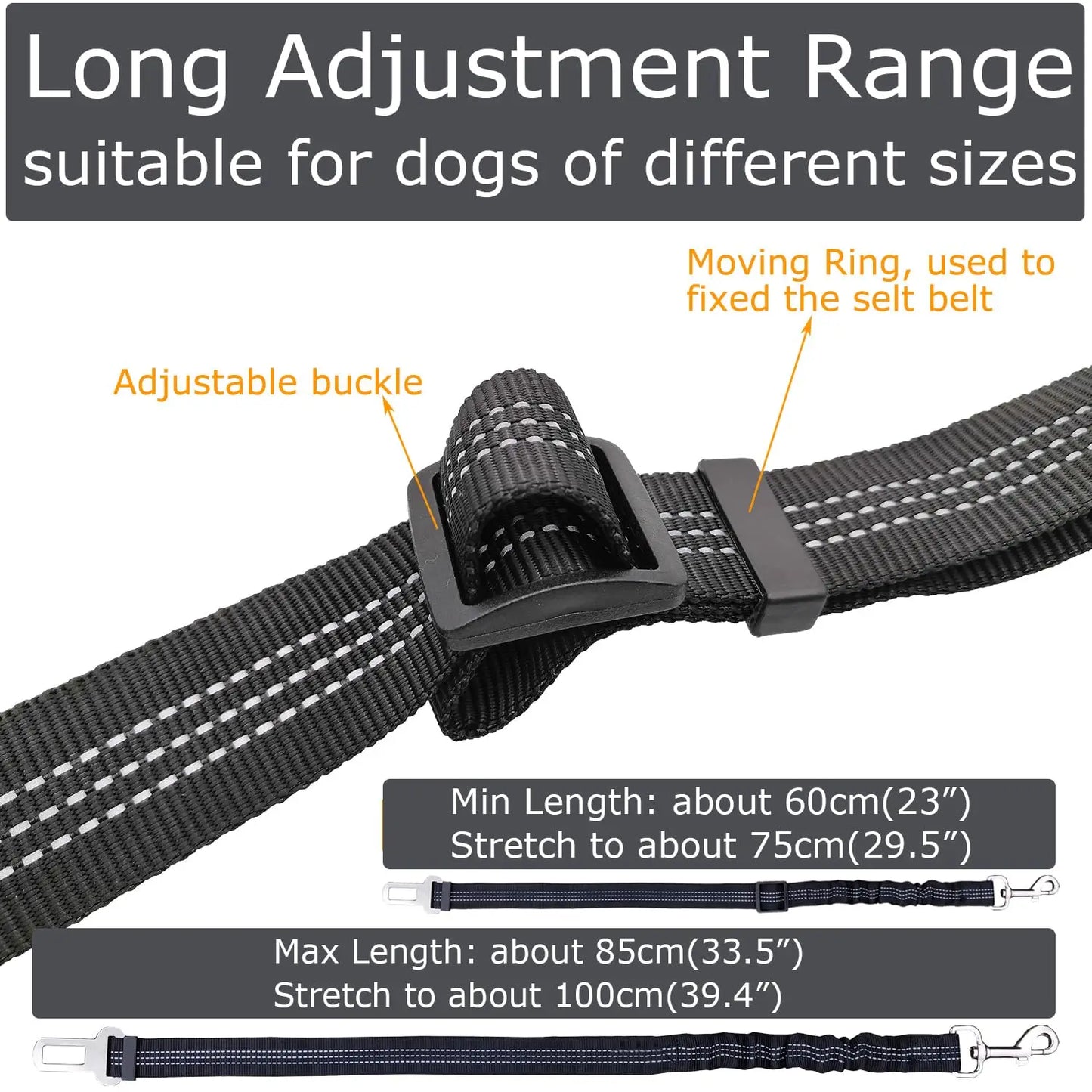 2pcs Dog Seat Belt for Car Adjustable Car Harness Bungee Anti Shock Safety Seats Belts Elastic Cushioning Seatbelt Leash