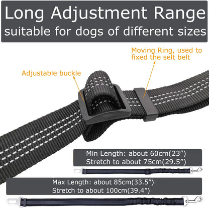 2pcs Dog Seat Belt for Car Adjustable Car Harness Bungee Anti Shock Safety Seats Belts Elastic Cushioning Seatbelt Leash