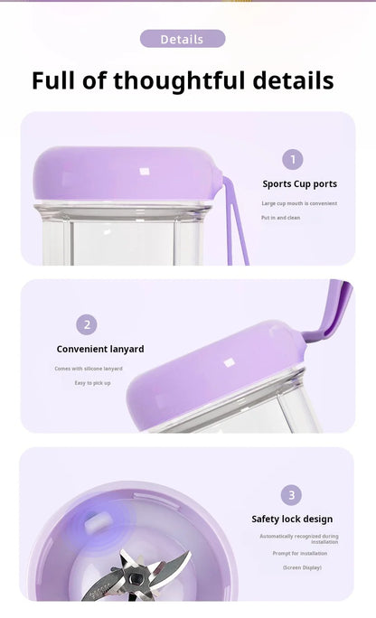 500ML Portable Blender with Lid Rechargeable Wireless Orange Juicer 16 Stainless Blades USB Smoothie Vegetables Fruits Mixer