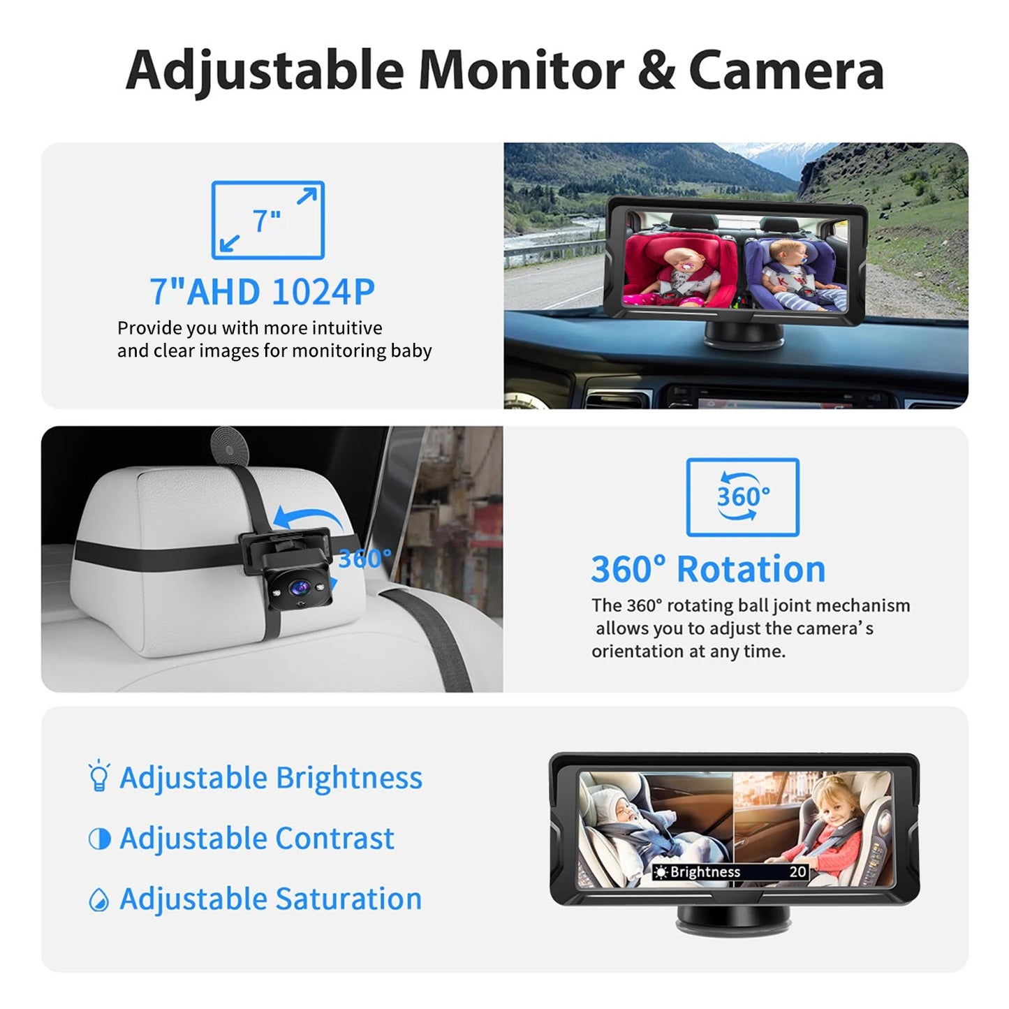 Car Baby Camera Dual Channel 6.8inch 1080P Display with 2 IR Night  Camera and 150° Wide View Angle Automotive Baby Camera