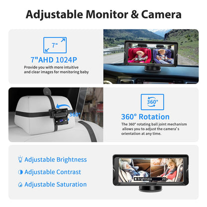 Car Baby Camera Dual Channel 6.8inch 1080P Display with 2 IR Night  Camera and 150° Wide View Angle Automotive Baby Camera