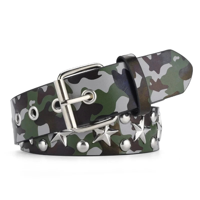 Women's Belt Fashion Pentagonal Star Belt Y2k Belt Camouflage Punk Hiphop Rock Men's Belt Paired With Jeans Belt Pu Leather Belt