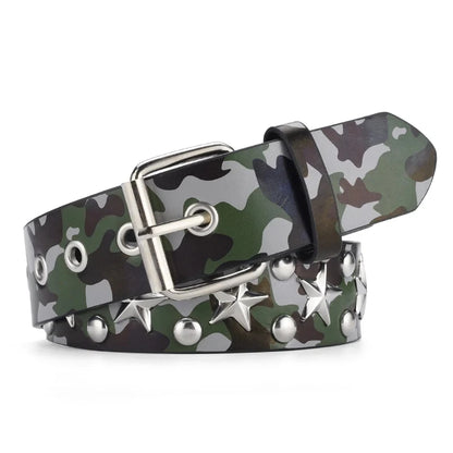 Women's Belt Fashion Pentagonal Star Belt Y2k Belt Camouflage Punk Hiphop Rock Men's Belt Paired With Jeans Belt Pu Leather Belt