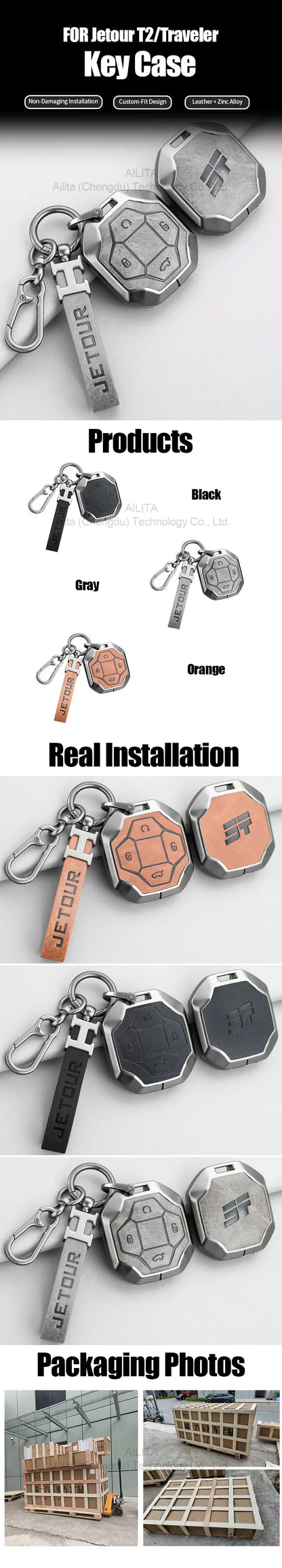 For Jetour T2 Traveler Key Bag Fashion Design Accessories Leather Zinc Alloy Key Case Cover Car Accessories