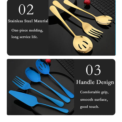 2Pcs Silver Stainless Steel Salad Spoon Fork Salad Server European Style Salad Dinnerware Cutlery Set Kitchen Tool Accessories