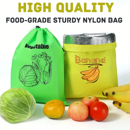 2/3 reusable fabric food storage bags - leak proof, breathable, drawstring design, can keep vegetables fresh for two weeks