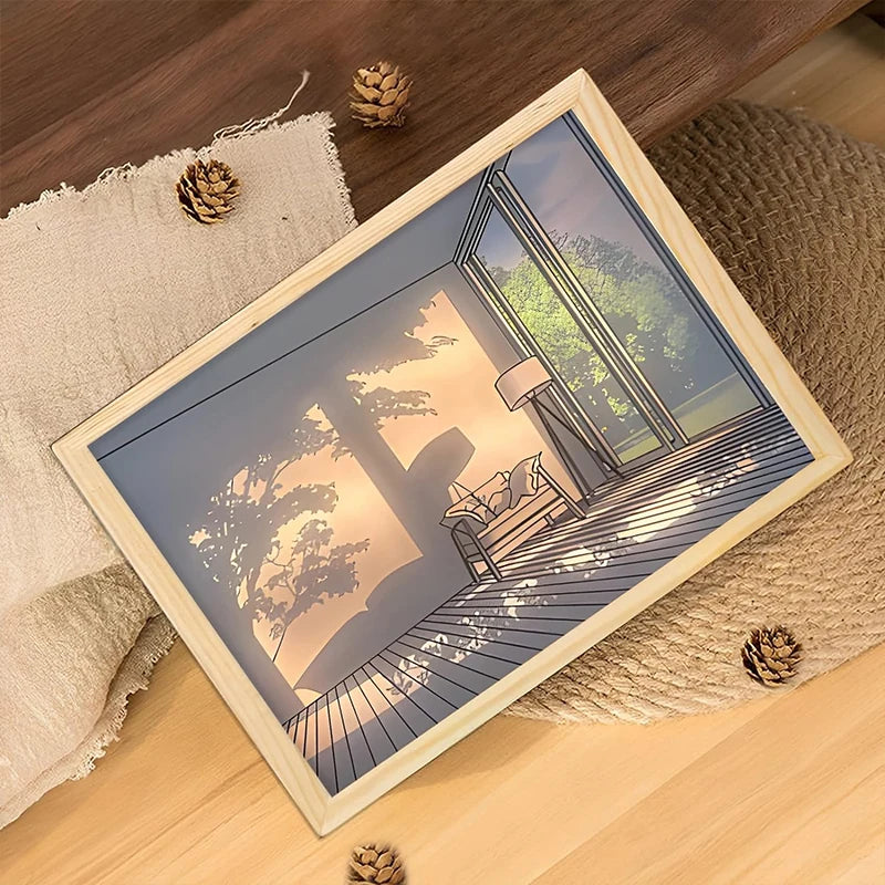 Decorative Led Light Painting USB Plug Dimming Wall Artwork Table Lamp Gift Indoor Sunlight Window Wooden Photo Night Luminous