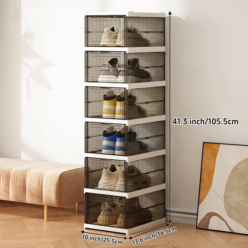 Transparent Shoes Box 6 Layers Shoe Display Case Thickened Foldable Sneaker Shoe Organizers Dustproof High-top Shoe Rack Shelf