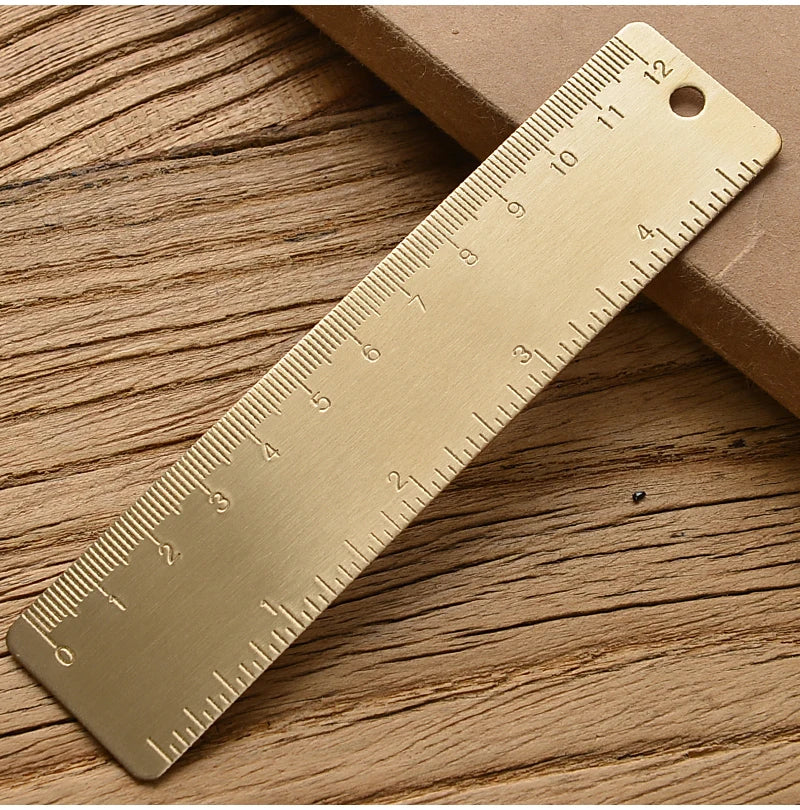 Retro Brass Straight Rulers Centimeter Inches Metal Triangle Ruler Protractor Stationery Measuring Tool School Office Supplies
