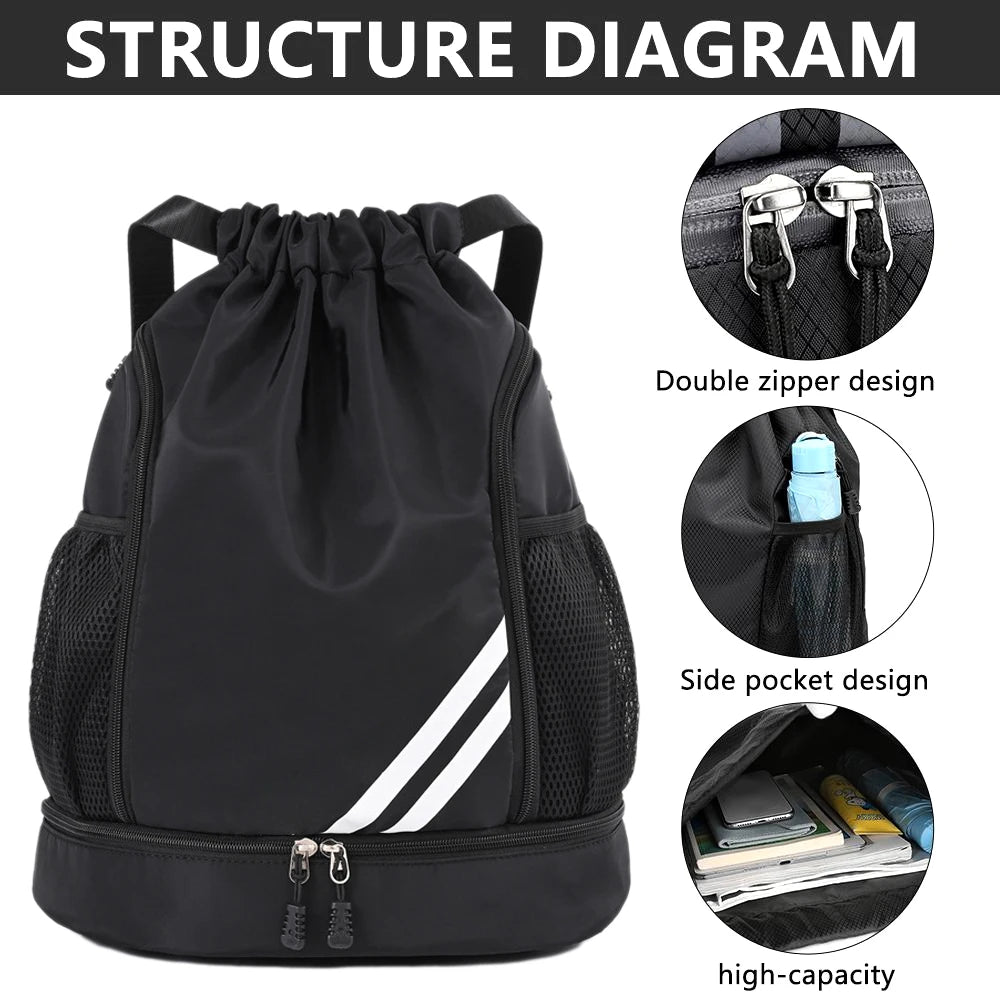 1PCS Sports Drawstring Backpack,Waterproof Drawstring Sports Bag Soccer Bag Swim Gym Bag for Men Women with Ball Shoes Compartme