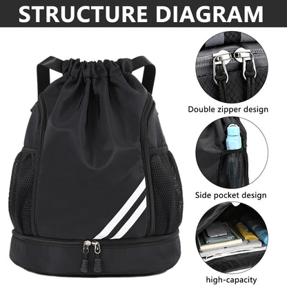 1PCS Sports Drawstring Backpack,Waterproof Drawstring Sports Bag Soccer Bag Swim Gym Bag for Men Women with Ball Shoes Compartme