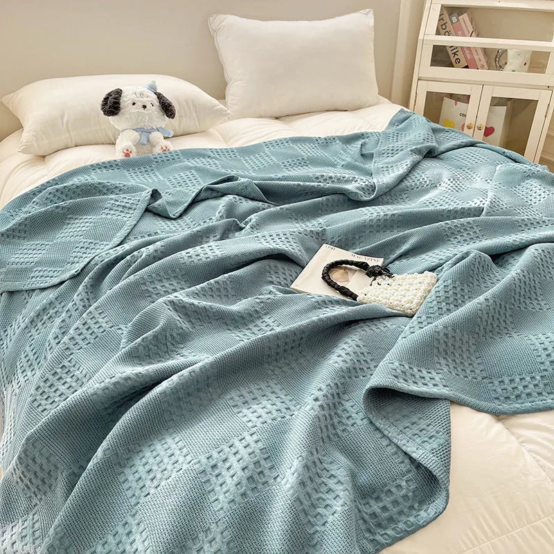 Battilo Cotton Throw Blanket Soft Breathable Waffle Blanket for Twin Queen King Bed Decorative Plaid Sofa Blankets Summer Throws
