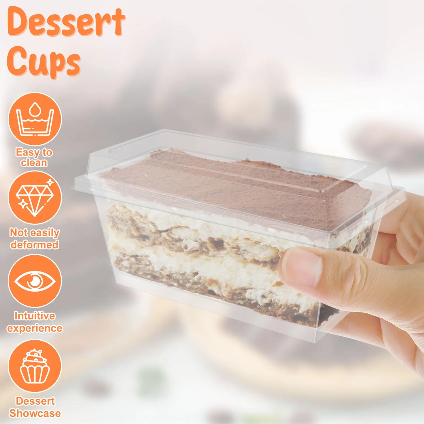 50 Pcs Dessert Cups with Lids and Spoons Clear Parfait Cups Reusable Appetizer Cups Plastic Serving Bowls Rectangle Pudding Cups