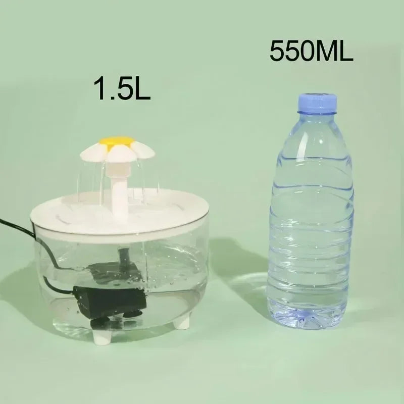 Transparent Flower Pet Water Dispenser - USB-Powered Automatic Circulating Cat Water Fountain