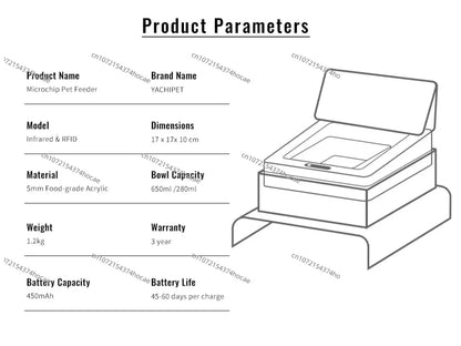 Smart Automatic Pet Feeder With RFID Sensor, Elevated Base, and 650ml Capacity for Wet & Dry Food