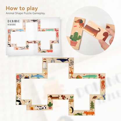 The Baby Montessori Domino Puzzle Toy Features Cartoon Patterned Dominoes With Smooth Edges That Are Super Fun For Babies